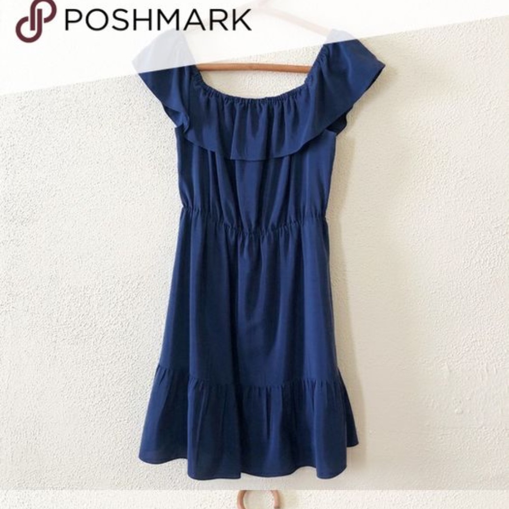 Club Monaco Navy Blue Off-Shoulder Dress